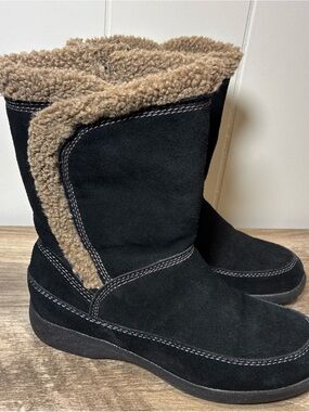 Easy Spirit Easyweather Winter Boots Sz 8 Black Suede/Sherpa Lined Classic